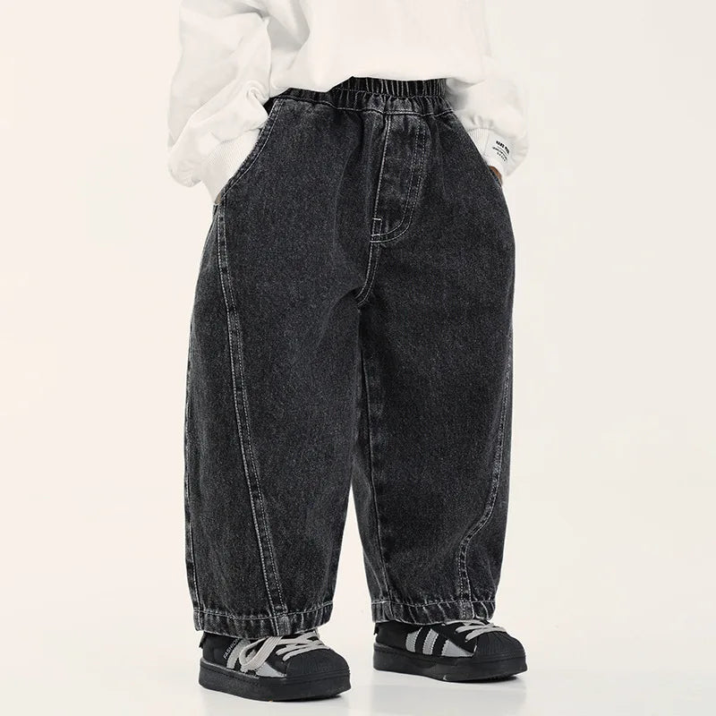 STORESDE 2025 New Korean Fashion Boys Denim Pants Autumn Spring Casual Trousers for Toddlers & Kids Ages 2-8 All-match Jeans
