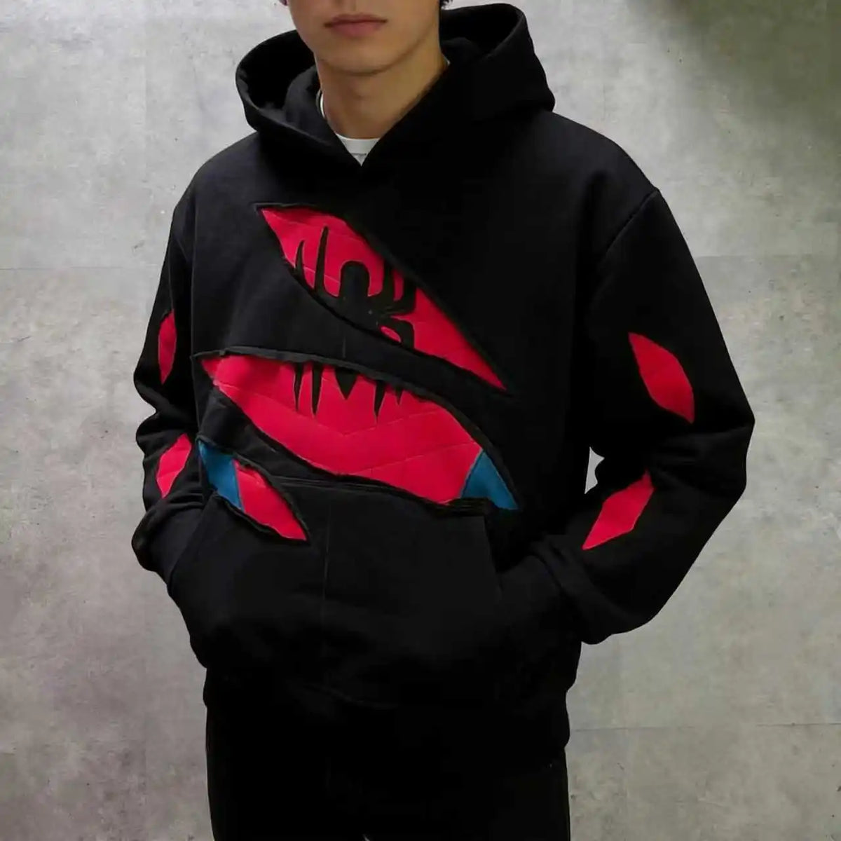 STORESDE American Retro Spider Patchwork Print Hoodies Fashion Oversized Loose Full Zipper Hoodie Men Jacket Gothic Street Y2k Sweatshirt