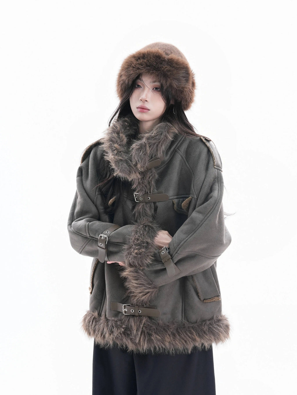 STORESDE Women Parkas 2026 New Autumn Winter Furry Lapel Suede Cotton Coat Retro Barn Button Front Warm Padded Jacket Cold Outerwear