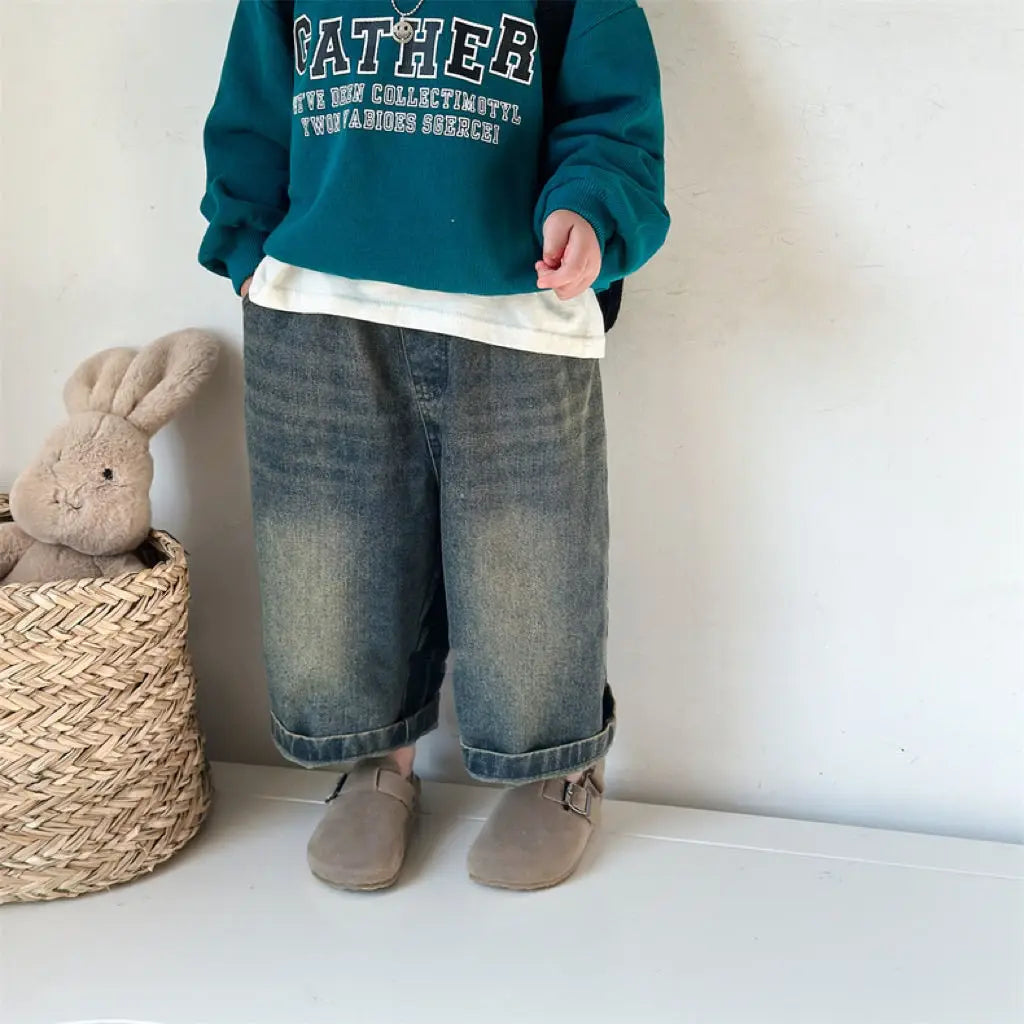 STORESDE Kids Wide Leg Pants New 2025 Spring Autumn Fashion Korean Casual Baggy Simple Style Jeans