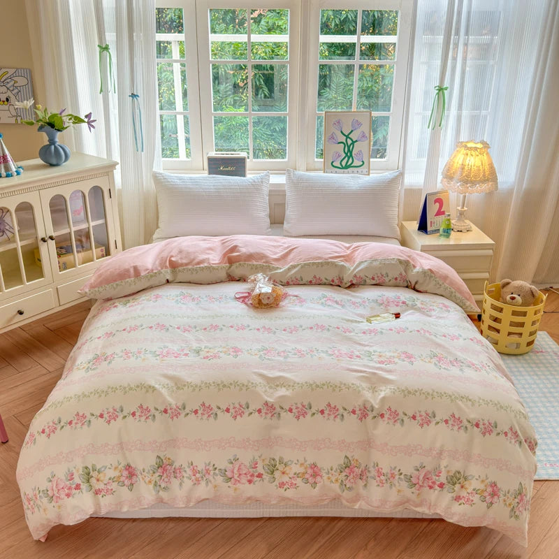 STORESDE 100% Cotton Duvet Cover - Floral Printed Design, Luxury Pre-Washed Finish, Single Duvet Cover for Bedroom - Easy Care