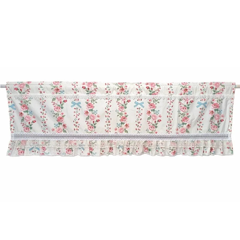 STORESDE Korean Sweet Flowers Short Curtains for Living Room Japanese Elegant Lace Floral Half Curtains for Kitchen #A510