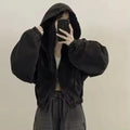 STORESDE Women's Short Denim Jacket Loose Long Sleeved Casual Fashion Fall  Retro Zipper Design Hoodie Outerwear Versatile Outwear