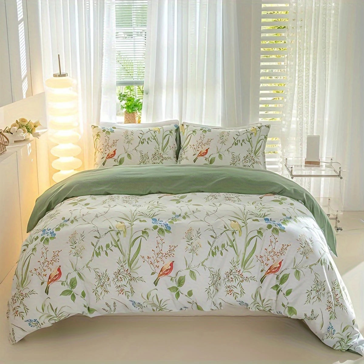 STORESDE 3pcs/set Leaf Floral Pattern Duvet Cover Set(1 Duvet Cover & 2 Pillowcase）Soft And Skin-Friendly Duvet Cover Bedding Set For