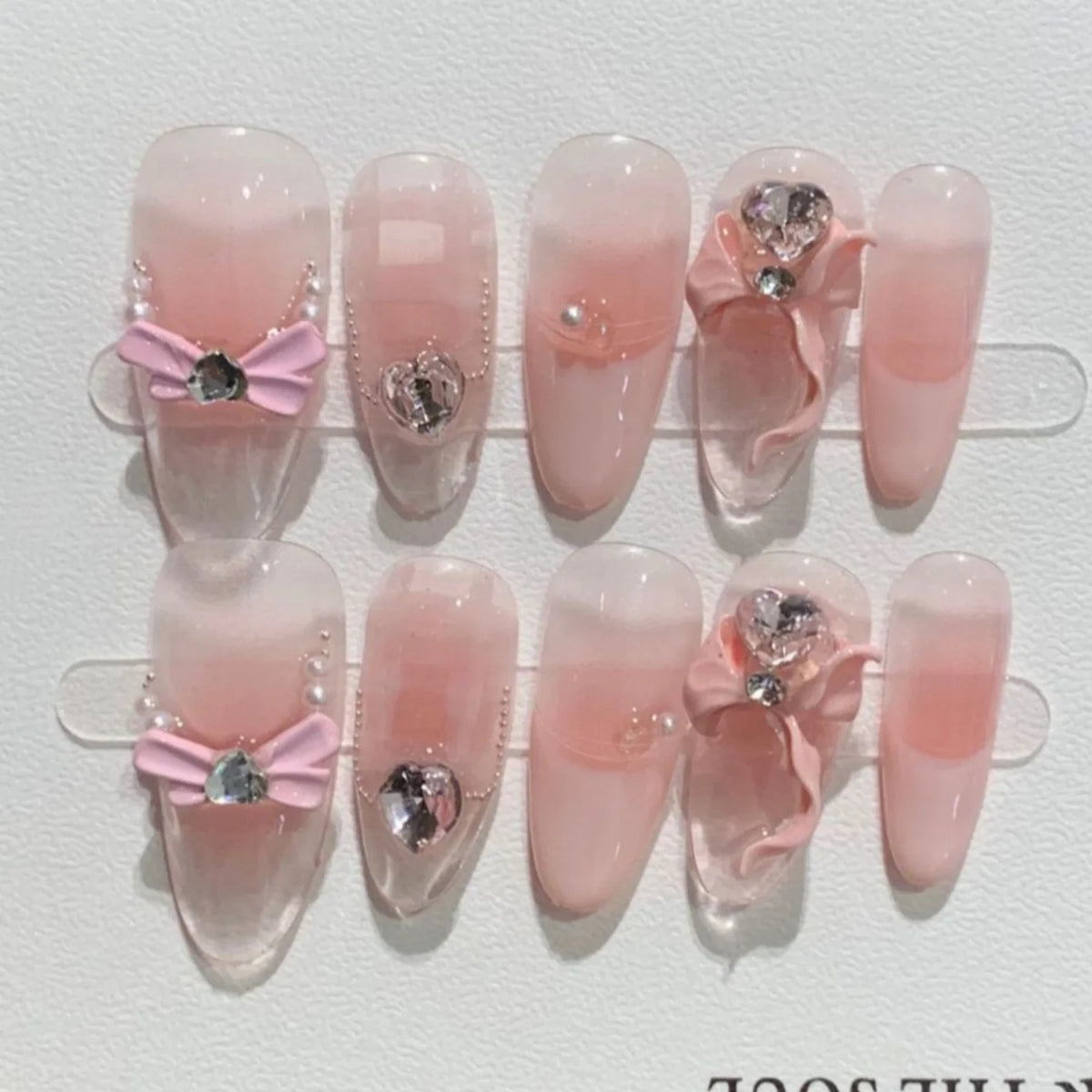 STORESDE 10pcs Purple Cat's Eye Handmade Fake Nails Tips Glitter Mid-length Oval Press on Nails Art Bow Rhinestone Design False Nail Sets