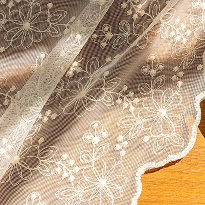 STORESDE French Country Style Embroidered Flower Small Window Curtains, Elegant Charming Vintage Lace Curtains for Living Room, Kitchen
